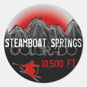 Rond Steamboat Springs Colorado artsy ski rouge sticker