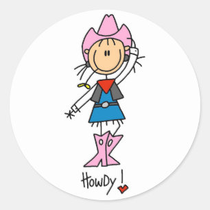 Rond Stick Figure Cowgirl dans Sticker Casquette rose/B