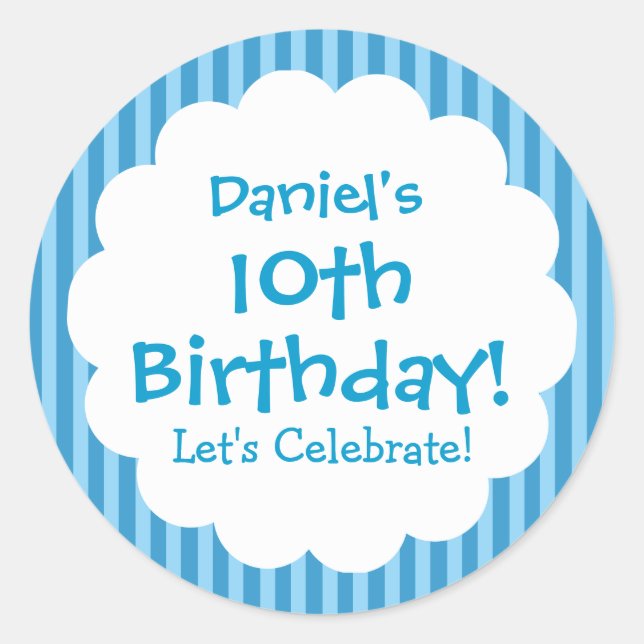 Rond Sticker 10e anniversaire Bleu Stripes V1C (Devant)