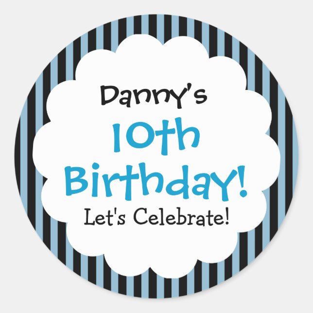 Rond Sticker 10e anniversaire Bleu Stripes V1CA (Devant)