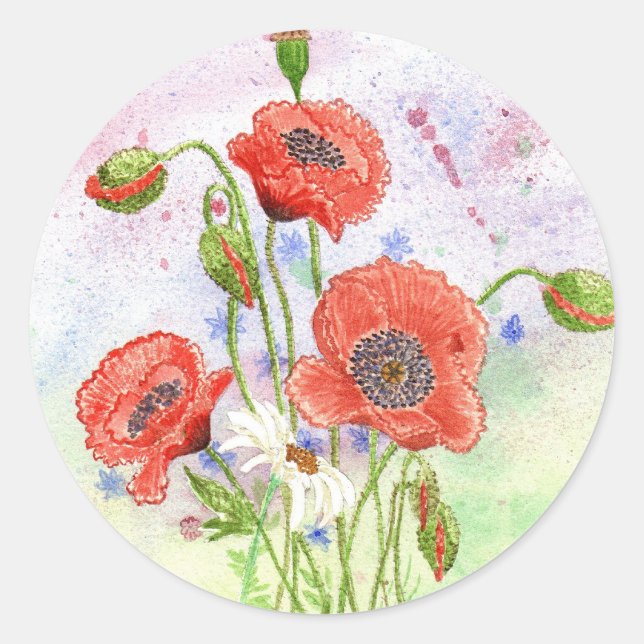 Rond Sticker '3 Poppies' (Devant)