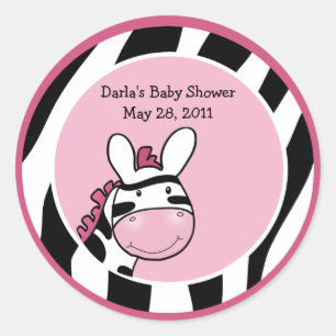 Rond Sticker 3 pouces Baby shower DIVA ZEBRA ROSE