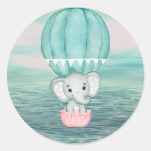Rond Sticker à ballon à air chaud éléphant vert