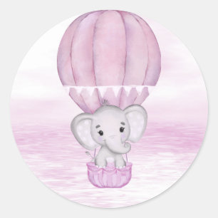 Rond Sticker à ballon à air chaud pour éléphant rose