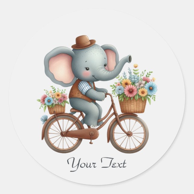 Rond Sticker à éléphant à vélo floral (Devant)