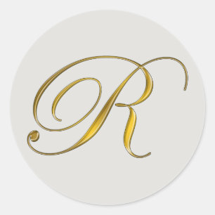 Rond Sticker à enveloppe Or Monogramme R