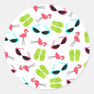 Rond Sticker à enveloppe pour Flamants roses et lunette