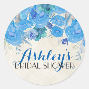 Rond Sticker à Fête des mariées de fleurs bleues
