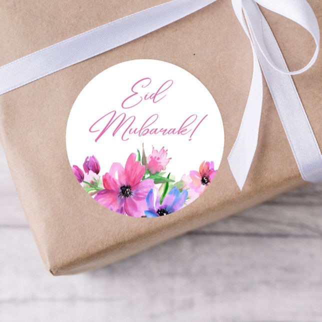 Rond Sticker à fleurs roses de l'Aïd Moubarak (Créateur téléchargé)