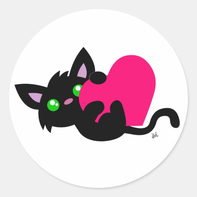 Rond Sticker à Kitty noir de la Saint-Valentin (Devant)
