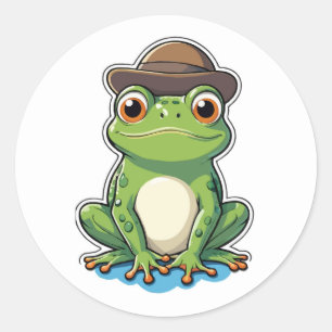Rond Sticker à la grenouille en caricature mignonne - A