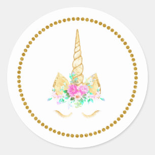 Rond Sticker à licorne or floral