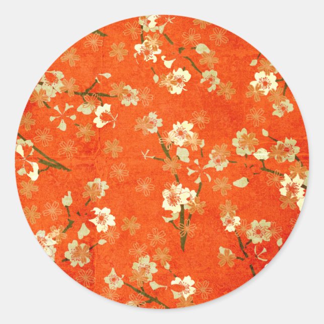 Rond Sticker à motifs floraux rouge et or japonais (Devant)