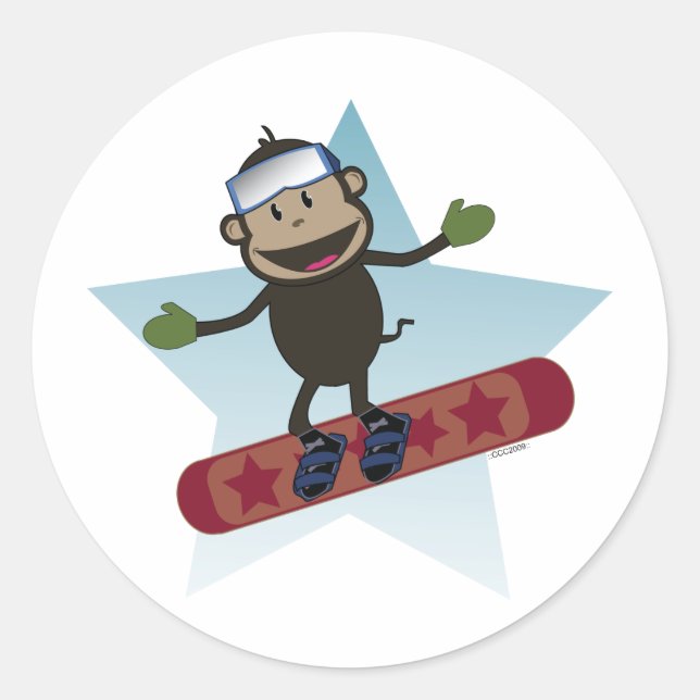 Rond Sticker à singe de snowboard (Devant)