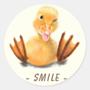 Rond Sticker amusant Joyeux Canard Jaune Smile Texte pe
