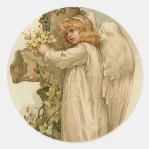 Rond Sticker Angel de Pâques vintage