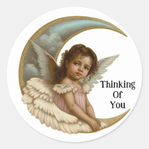 Rond Sticker Angel vintage Sur Lune