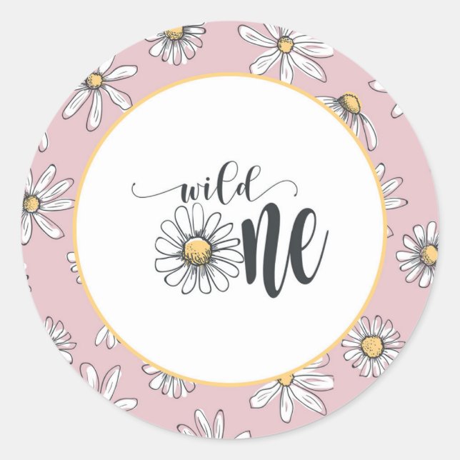 Rond Sticker Anniversaire Daisy - Wild One - Rose (Devant)