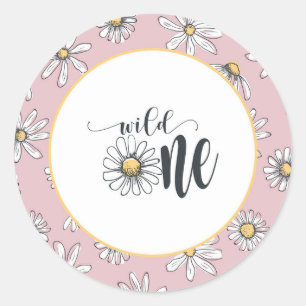 Rond Sticker Anniversaire Daisy - Wild One - Rose