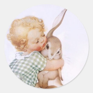 Rond Sticker Antique lapin adorable Enlacés de lapin