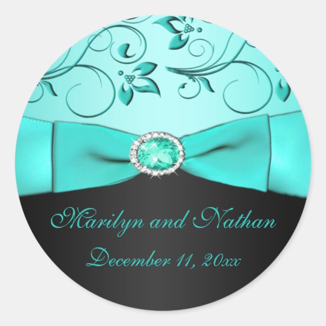 Rond Sticker Aqua et Black Floral (Devant)