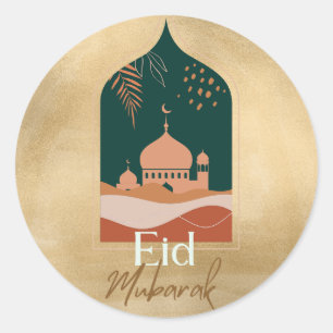 Rond Sticker Aquarelle Or Aïd Moubarak Aïd