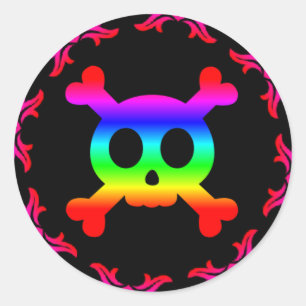 Rond Sticker arc-en-ciel pour le crâne et les os croisé