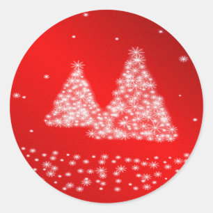 Rond Sticker Arrière - plan rouge pour neige et arbres