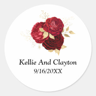 Rond Sticker Arrondi Floral Rouge Et Or
