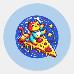 Rond Sticker astronaute de chat cosmique - Pizza spatia
