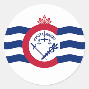 Rond Sticker avec Drapeau de Cincinnati, Ohio, USA