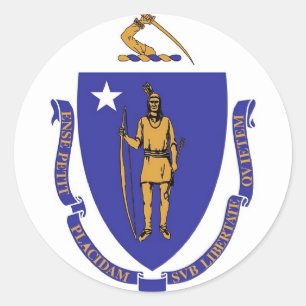Rond Sticker avec Drapeau du Massachusetts