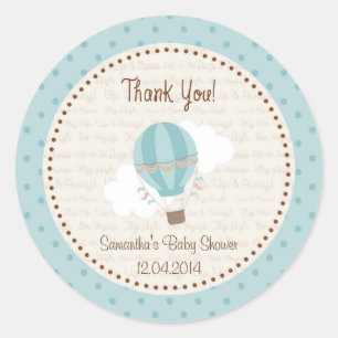 Rond Sticker Baby shower à ballon à air chaud bleu