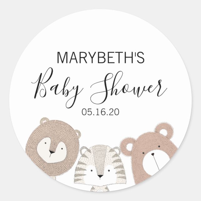 Rond Sticker Baby shower Animaux mignons (Devant)