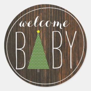 Rond Sticker Baby shower Arbre de Noël - Bois