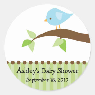 Rond Sticker Baby shower Bébé Bleu Oiseau
