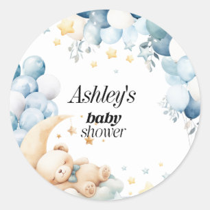 Rond Sticker baby shower Bleu Bear Ballons