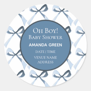 Rond Sticker Baby shower Bows Bleus Oh Boy