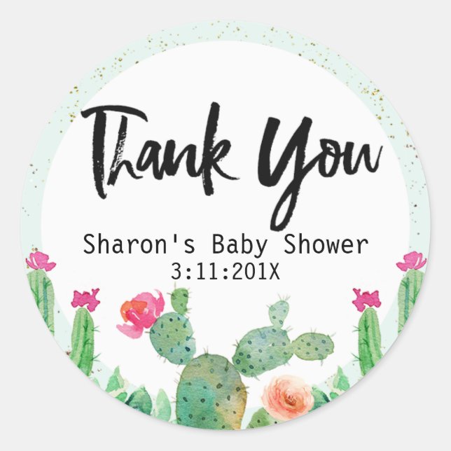 Rond Sticker Baby shower Cactus (Devant)