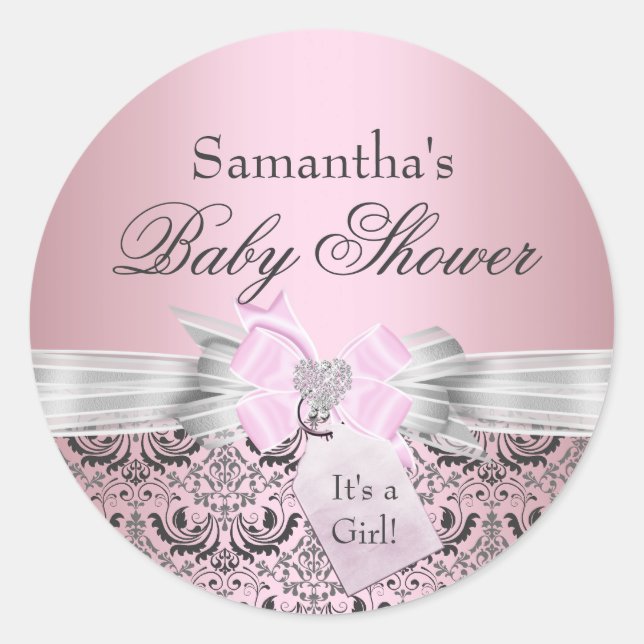 Rond Sticker Baby shower Damask & Tiara Princess (Devant)