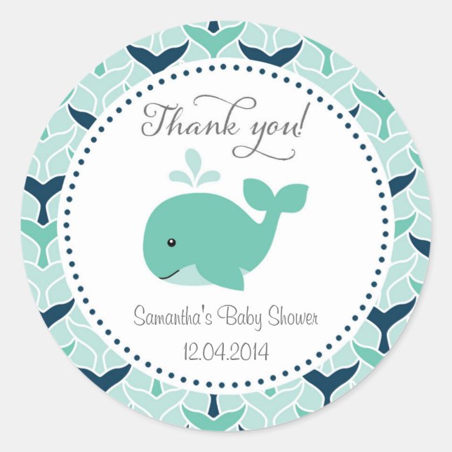 Rond Sticker Baby shower de baleine bleue (Devant)