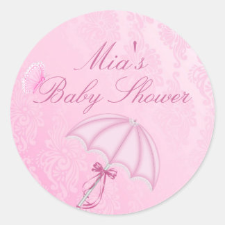 Rond Sticker Baby shower de conception parapluie rose