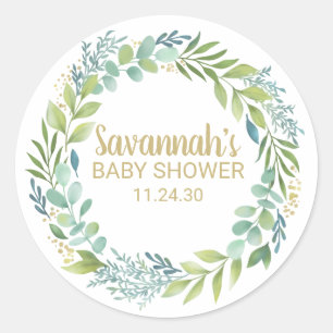 Rond Sticker Baby shower écologique Eucalyptys