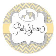 Sticker Baby shower éléphant en Chevron jaune