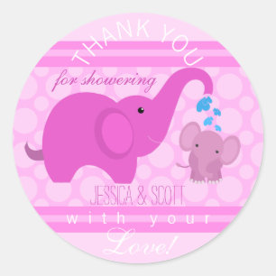 Rond Sticker Baby shower Eléphant fille