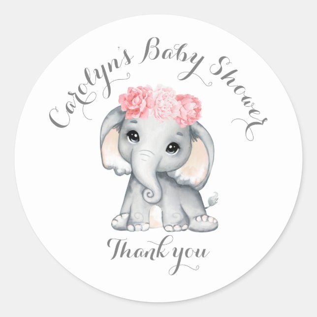 Rond Sticker baby shower Eléphant Merci (Devant)