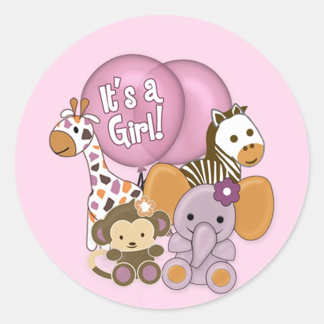 Rond Sticker Baby shower Eléphant singe CJ-O (Devant)