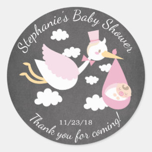 Rond Sticker Baby shower Faveur Filles Stork