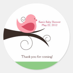 Rond Sticker Baby shower Favoriser Birdie (Rose) Woodla