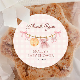 Rond Sticker Baby shower fille à chute rose Cutie